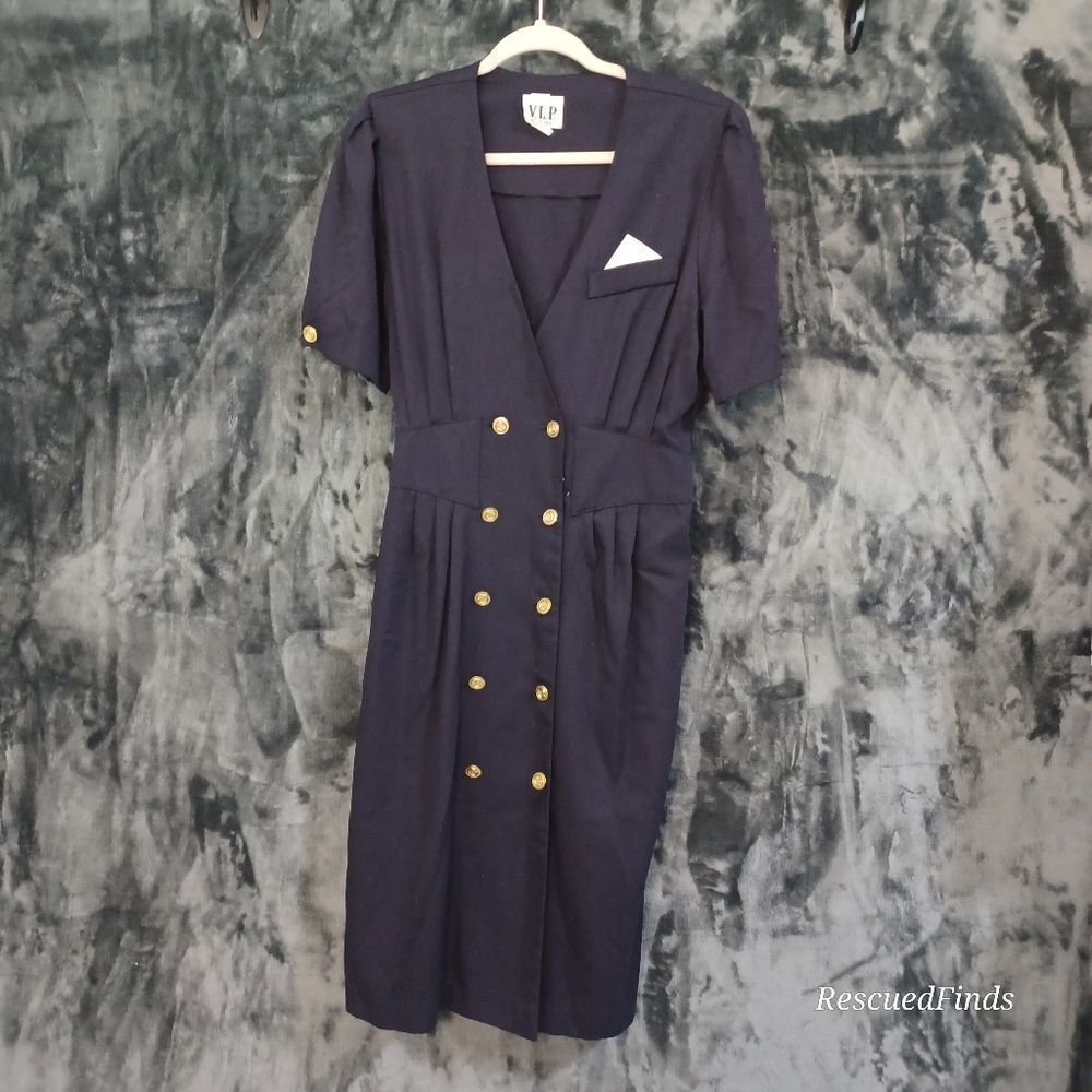 VIP Petites  Navy Union Made Naval Vintage Dress  14